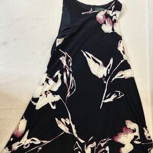 Lauren Ralph Lauren Black Floral Lined Dress Womens 4 Sleeveless Fit Flare Midi